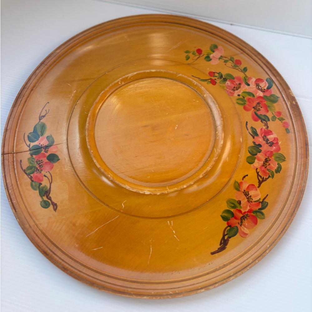 Alderwood Hand Painted Floral Wood Tray Vintage Canada